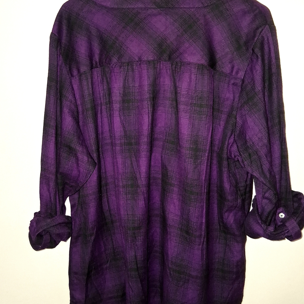 Rebecca Malone Purple Plaid Henley Tunic Top - Picture 3 of 7